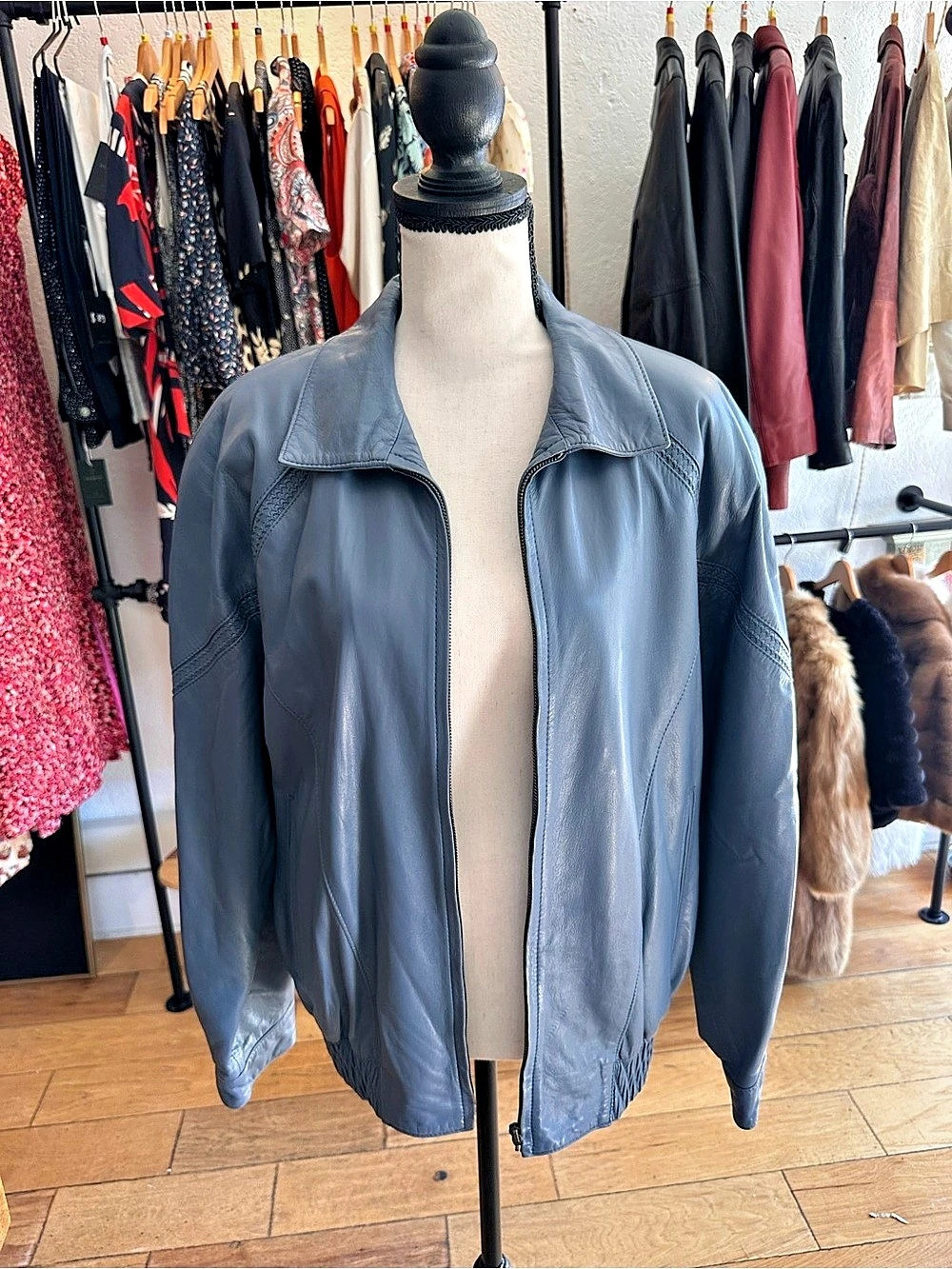 Torras Vintage Blue Leather Bomber Jacket with Nautical Lining